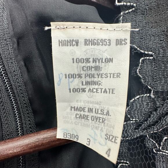 Vintage 80s Leslie Fay Black Silver Lace Cocktail Party Dress Size 4 - Picture 5 of 7